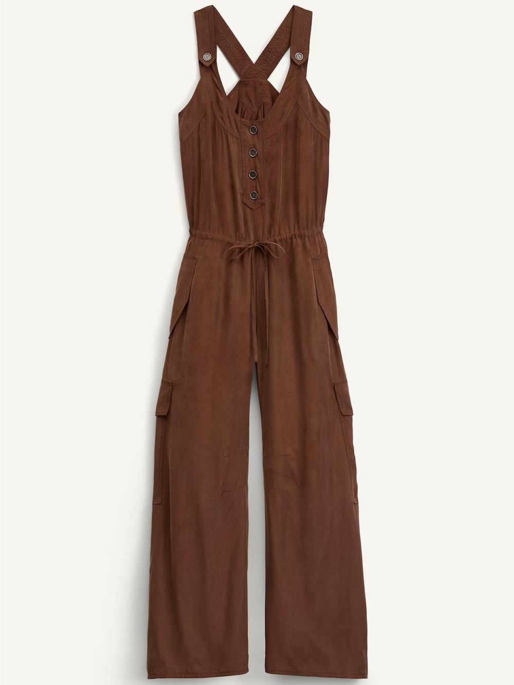 🤎 Zara SRPLS Brown Lyocell Cargo Utility Jumpsuit Overalls Medium